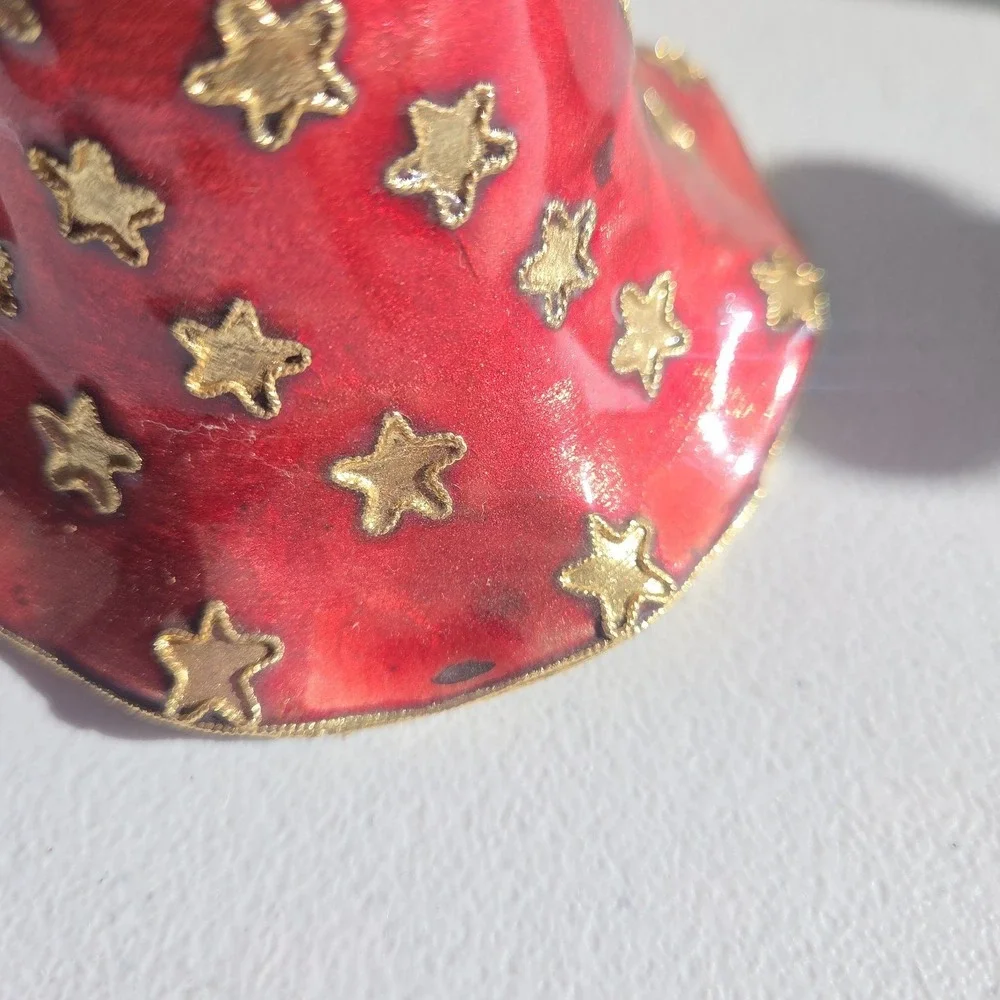 Elegant Red Gold Star Cloisonne Bell Christmas Ornament Handcrafted Vintage